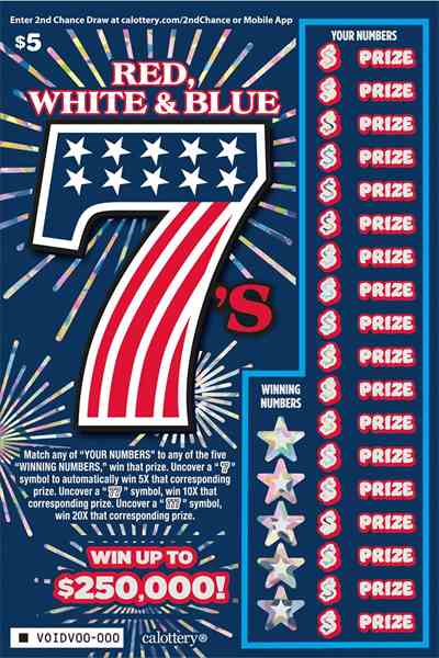 Red, White & Blue 7'S scratchcard - game number #1730 - front