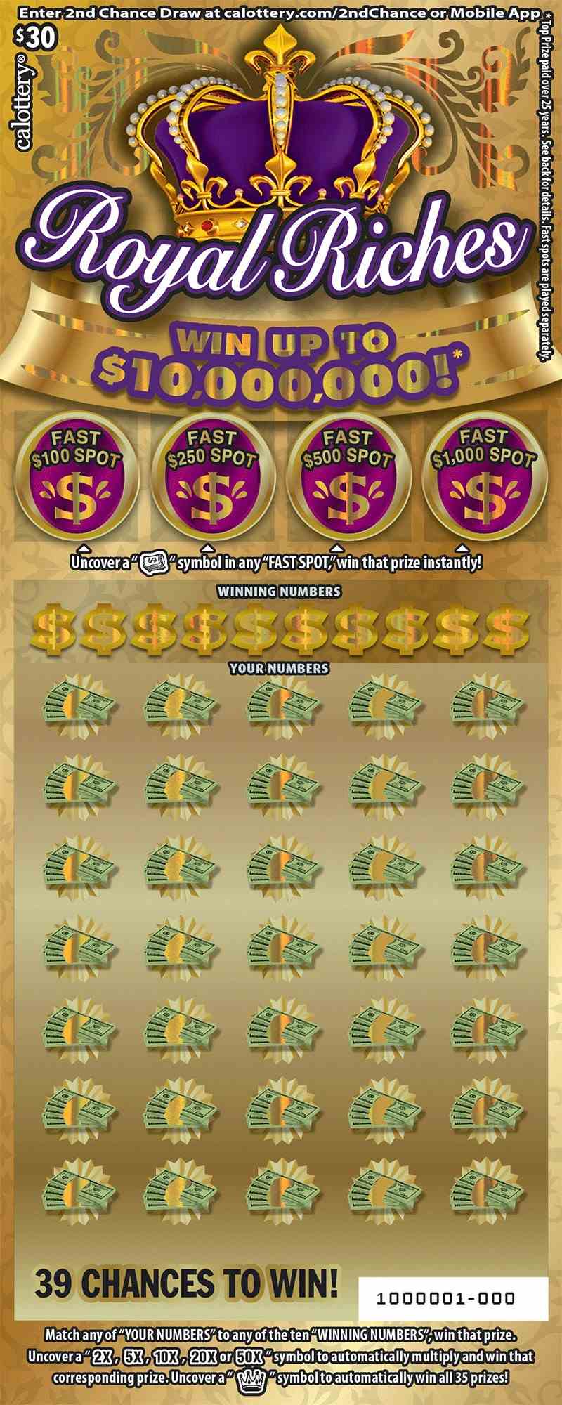 Royal Riches scratchcard - game number #1625 - front