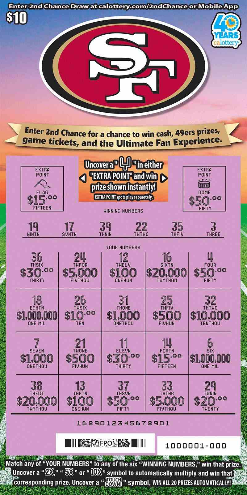 San Francisco 49Ers scratchcard - game number #1689 - front-scratched