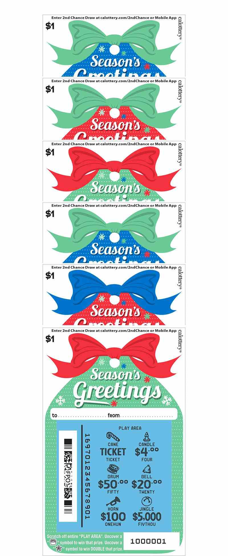 Season's Greetings scratchcard - game number #1697 - front-scratched