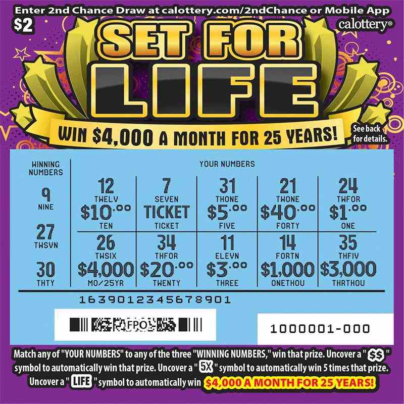 Set For Life scratchcard - game number #1639 - front-scratched