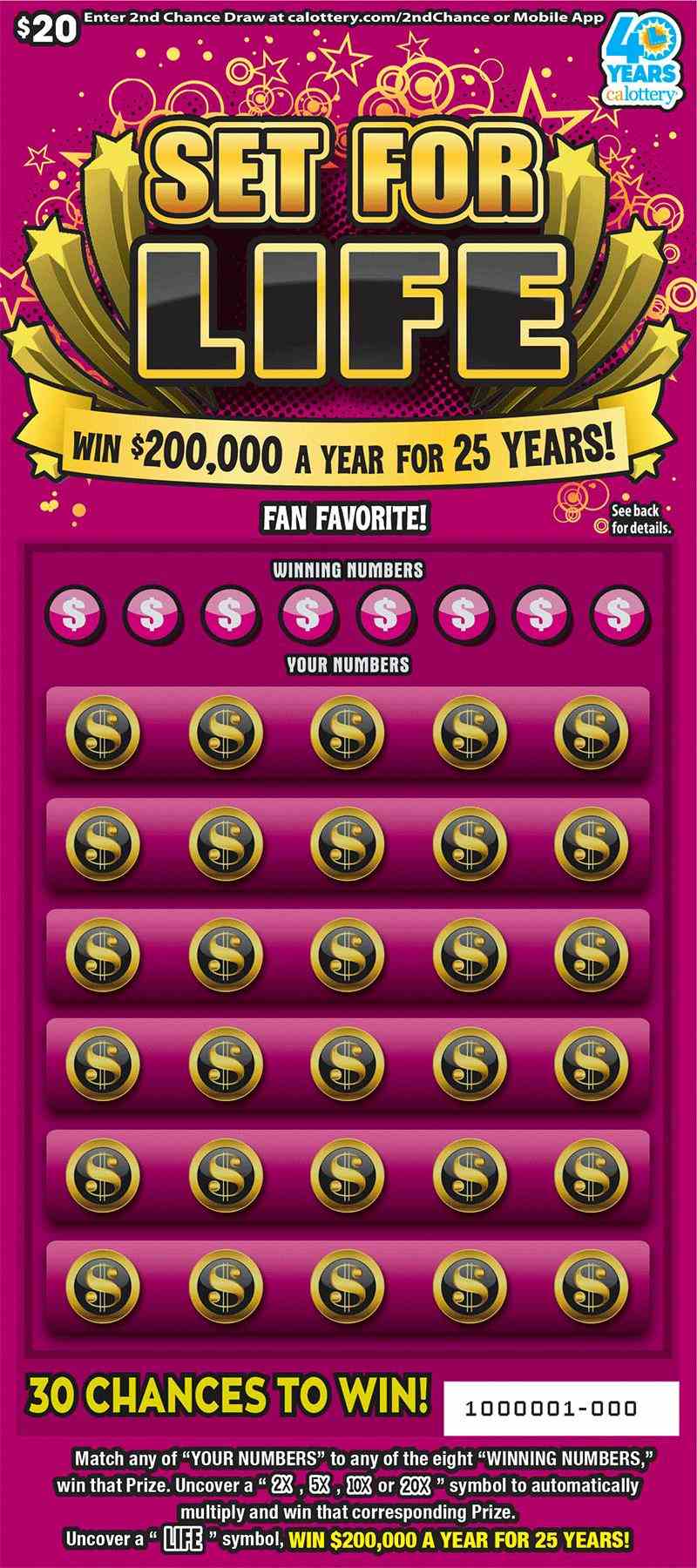 Set For Life scratchcard - game number #1705 - front