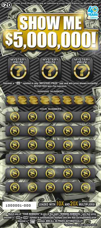 Show Me $5,000,000! scratchcard - game number #1678 - front
