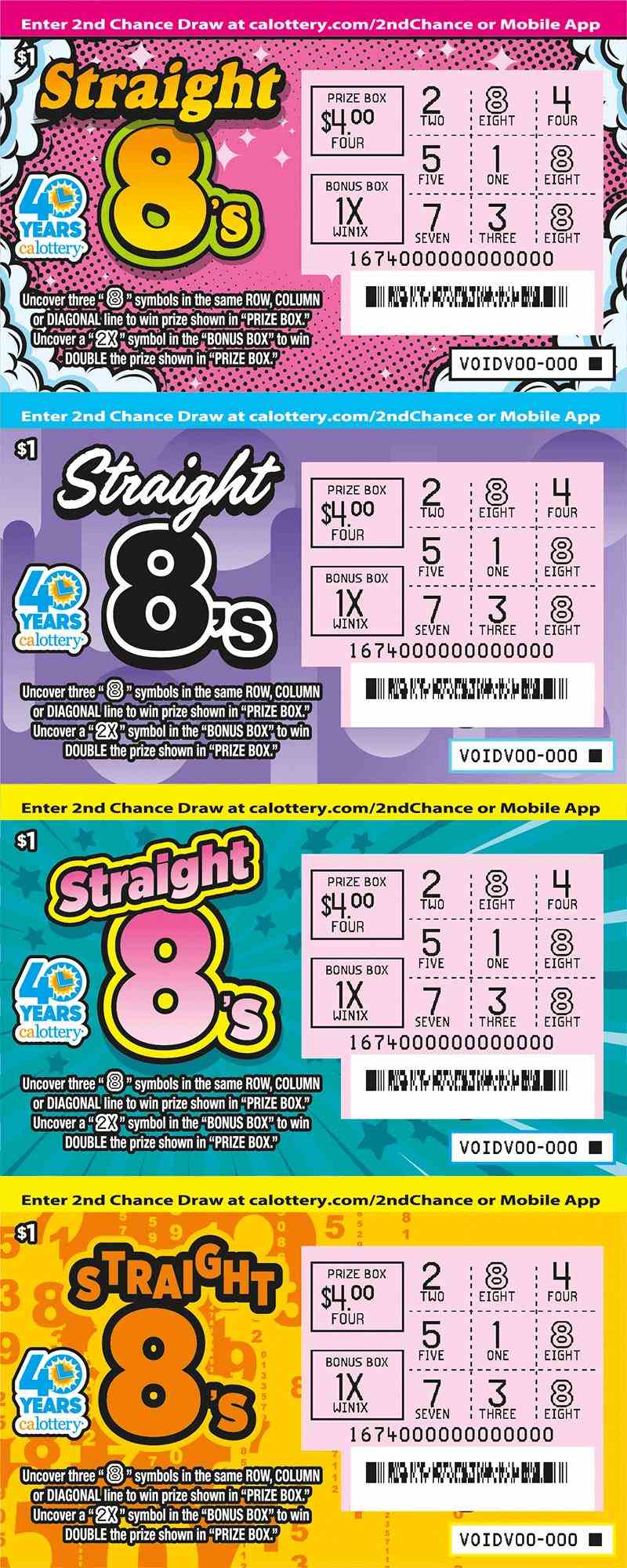 Straight 8'S scratchcard - game number #1674 - front-scratched