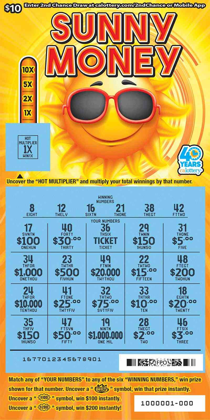 Sunny Money scratchcard - game number #1677 - front-scratched