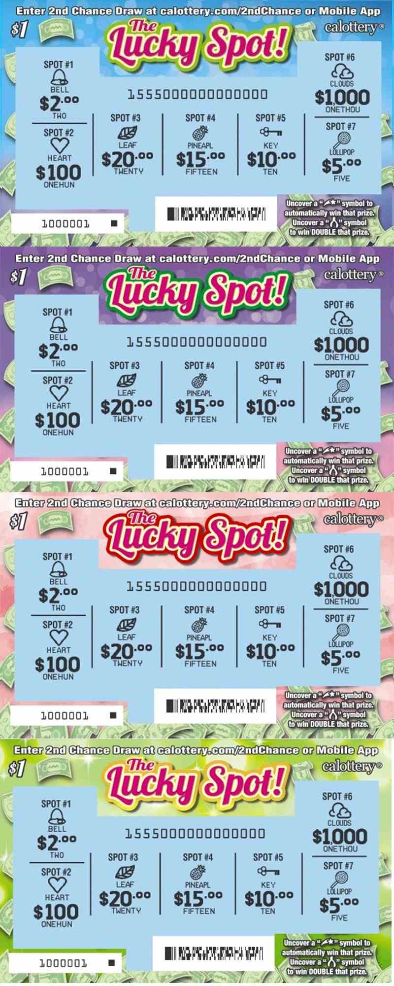 The Lucky Spot! scratchcard - game number #1555 - front-scratched