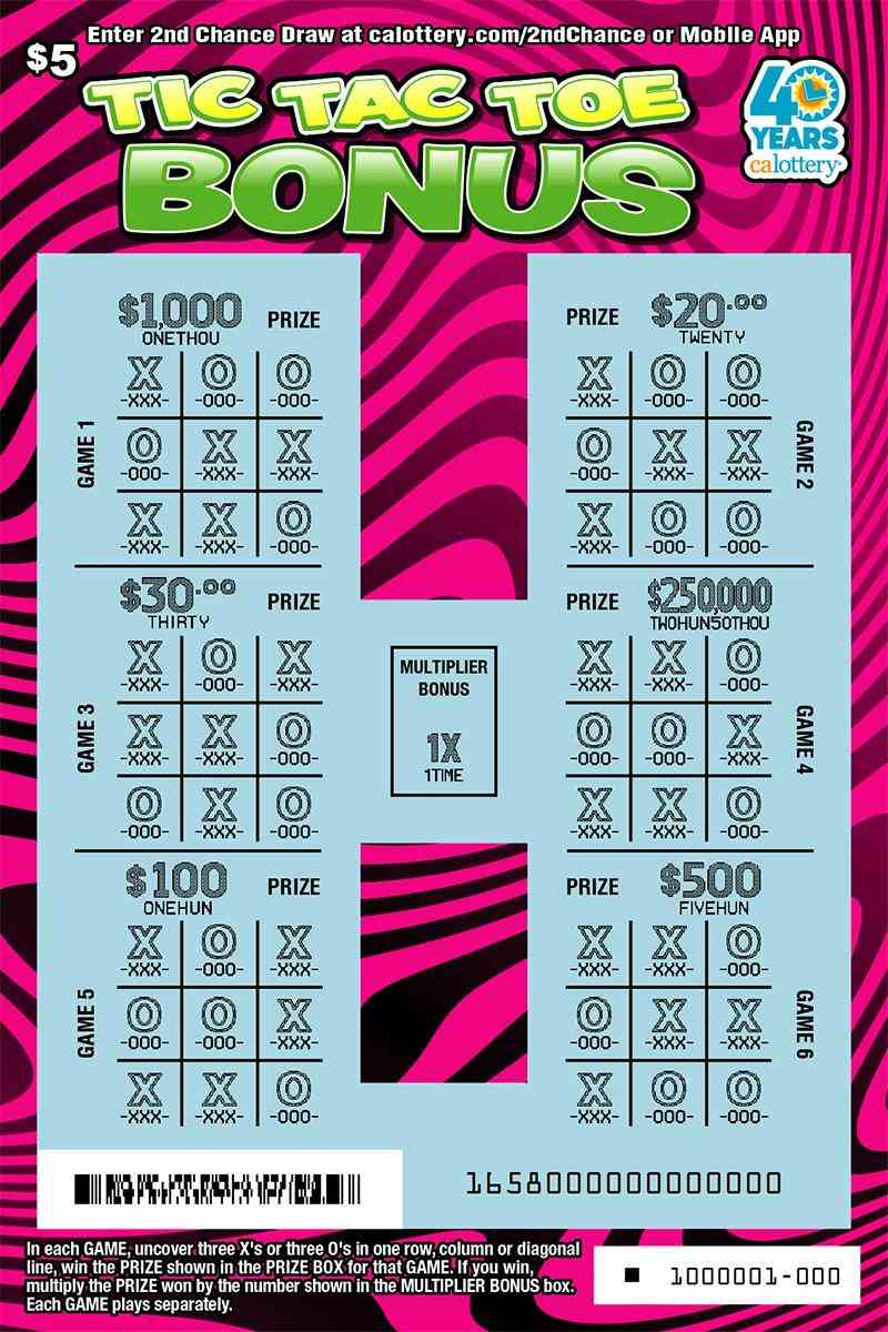 Tic Tac Toe Bonus scratchcard - game number #1658 - front-scratched