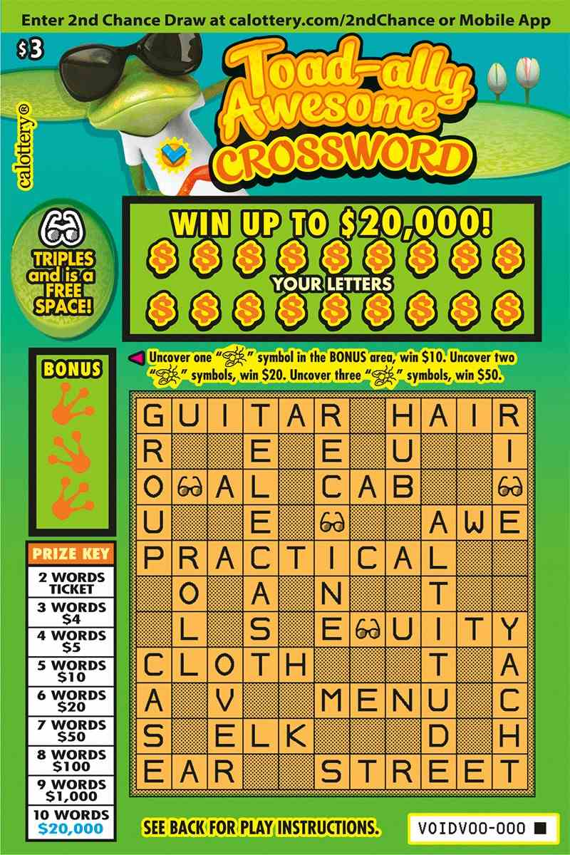 Toad-Ally Awesome Crossword scratchcard - game number #1622 - front