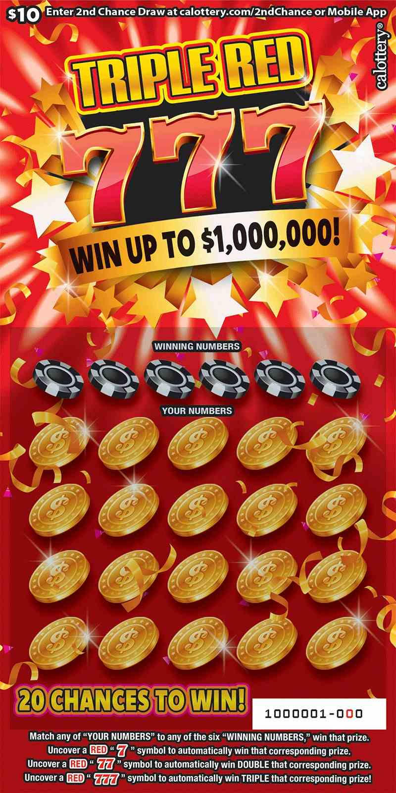 Triple Red 777 scratchcard - game number #1650 - front