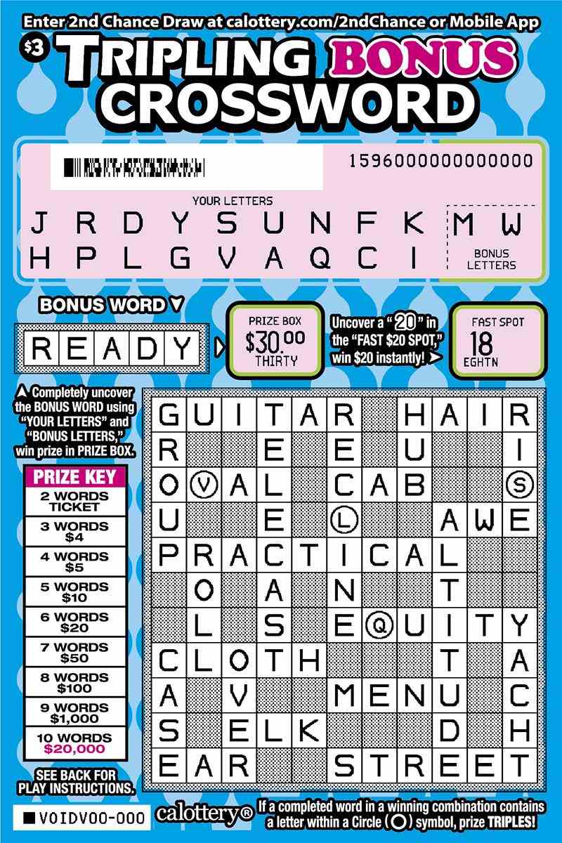 Tripling Bonus Crossword scratchcard - game number #1596 - front-scratched