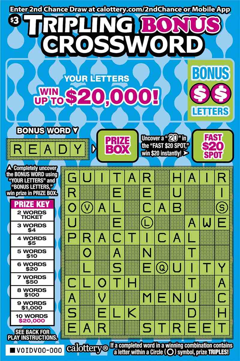 Tripling Bonus Crossword scratchcard - game number #1596 - front