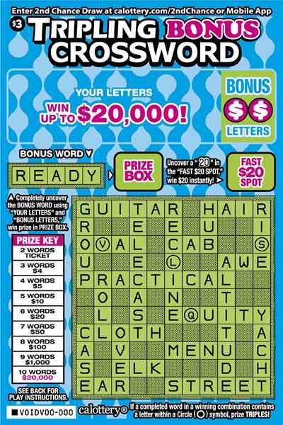 Tripling Bonus Crossword scratchcard - game number #1596 - front