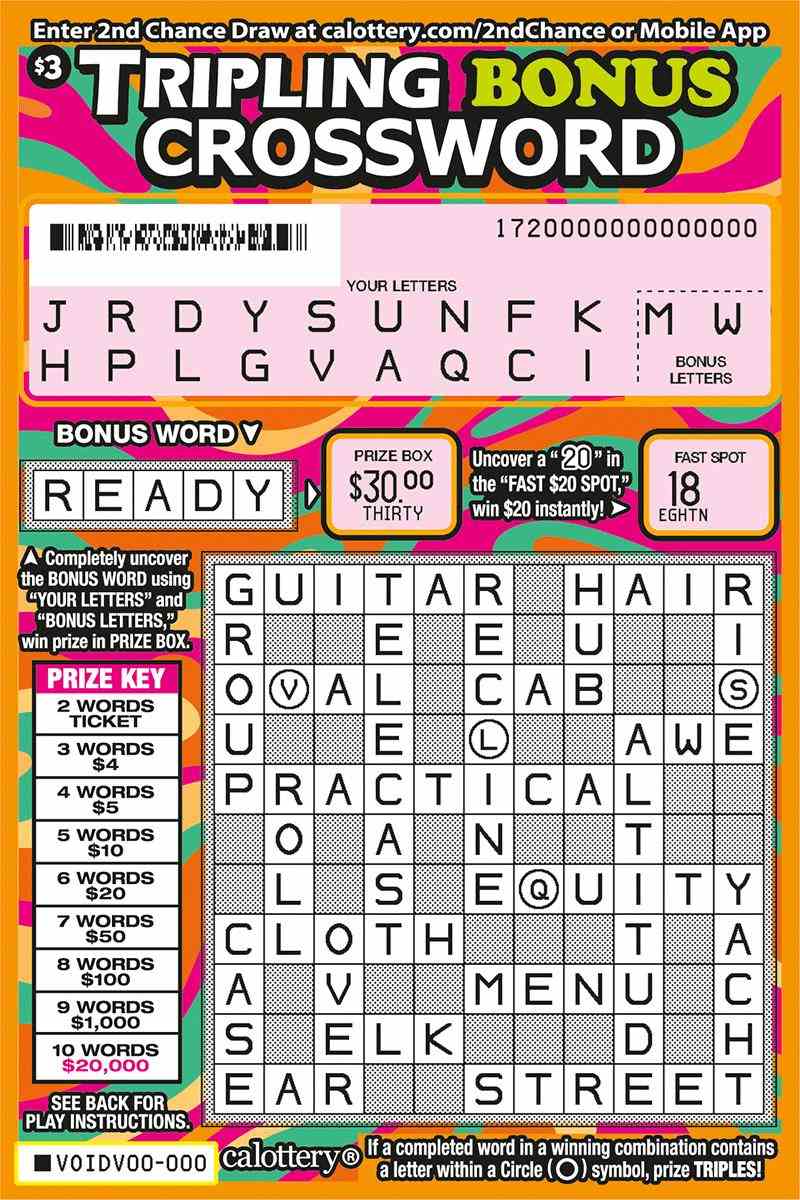 Tripling Bonus Crossword scratchcard - game number #1720 - front-scratched