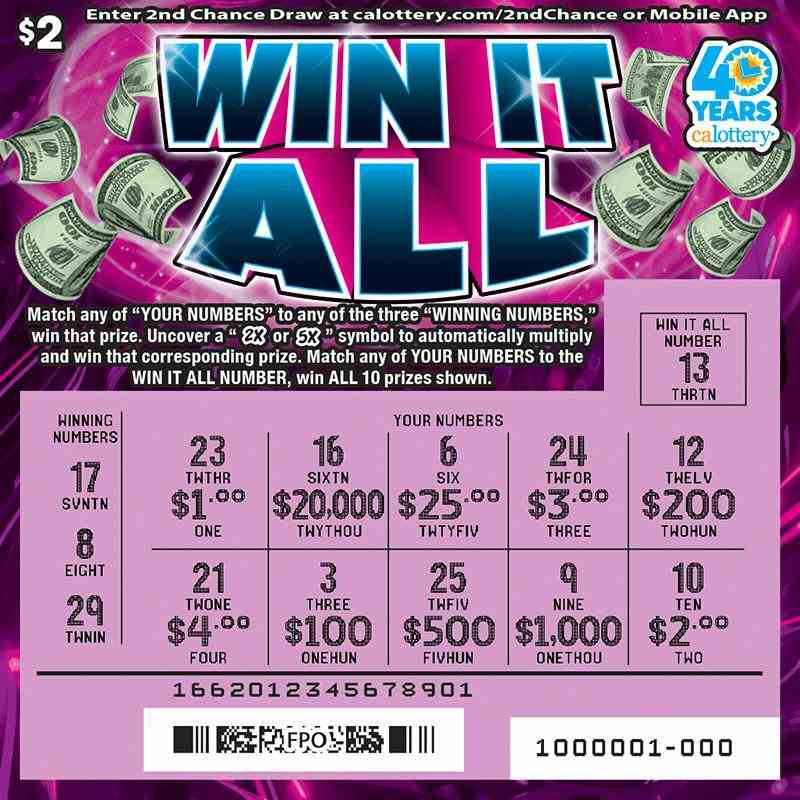 Win It All scratchcard - game number #1662 - front-scratched