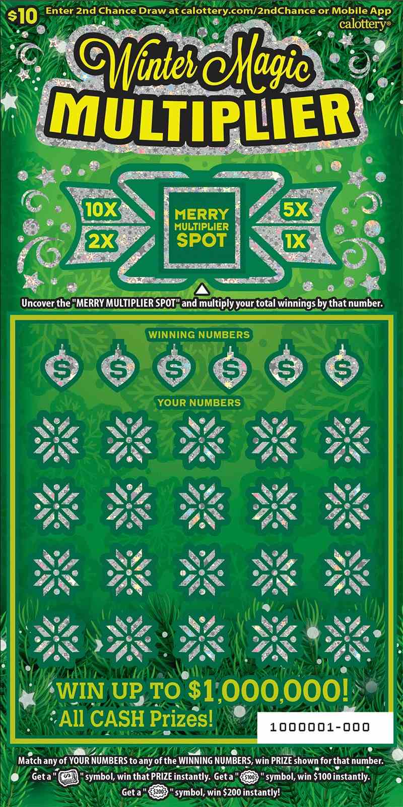 Winter Magic Multiplier scratchcard - game number #1645 - front