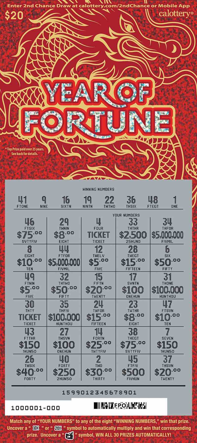 Year Of Fortune scratchcard - game number #1599 - front-scratched