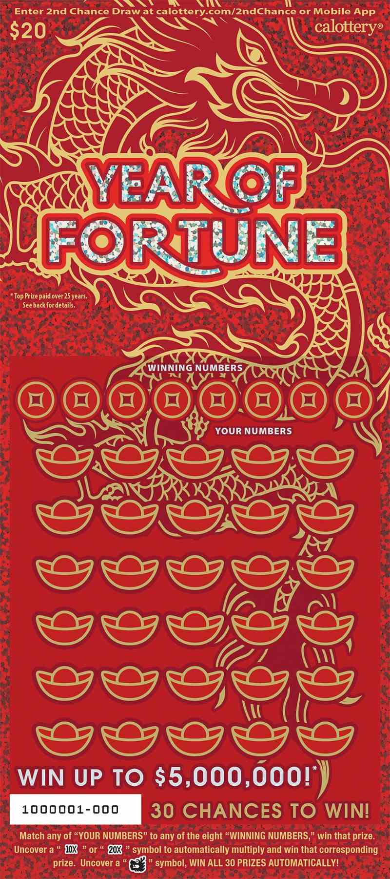 Year Of Fortune scratchcard - game number #1599 - front