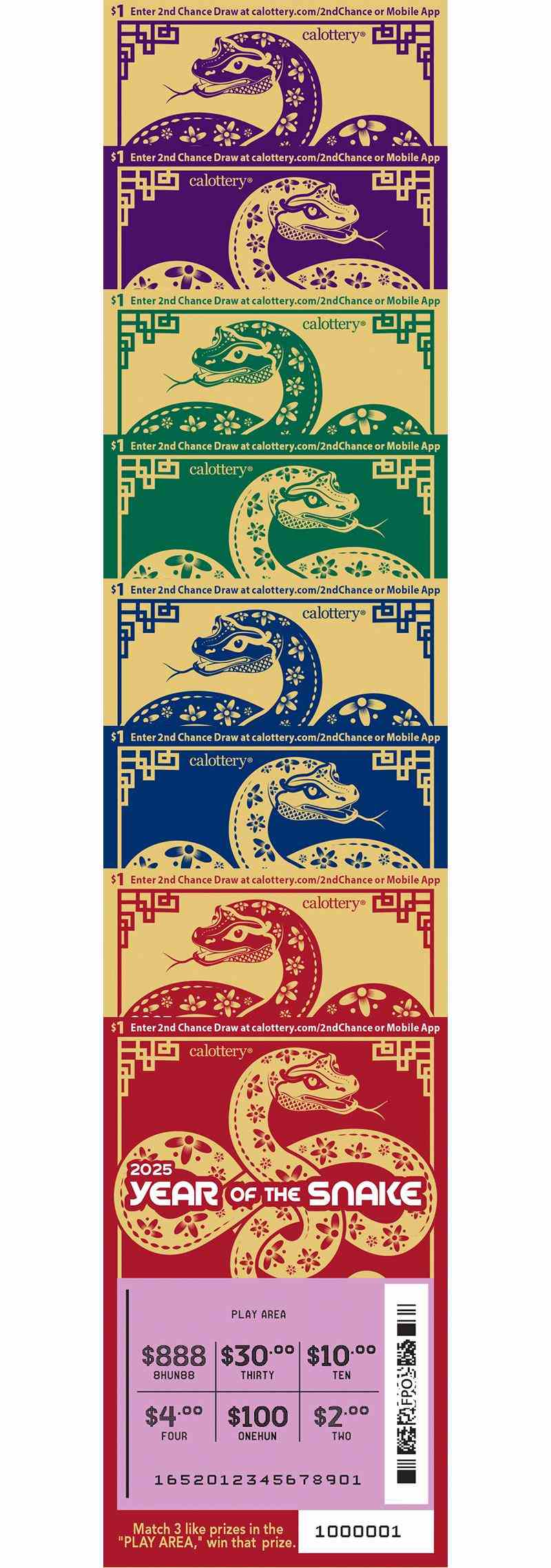 Year Of The Snake scratchcard - game number #1652 - front-scratched
