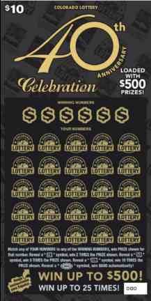 $10 40th Anniversary Celebration scratchcard - game number #275 - front