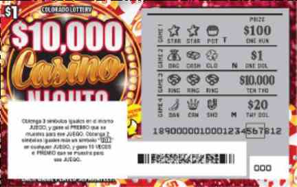 $10,000 Casino Nights scratchcard - game number #189 - front-scratched