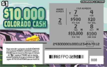 $10,000 Colorado Cash scratchcard - game number #293 - front-scratched