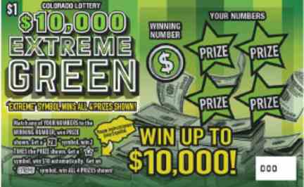 $10,000 Extreme Green scratchcard - game number #312 - front