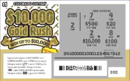 $10,000 Gold Rush scratchcard - game number #281 - front-scratched