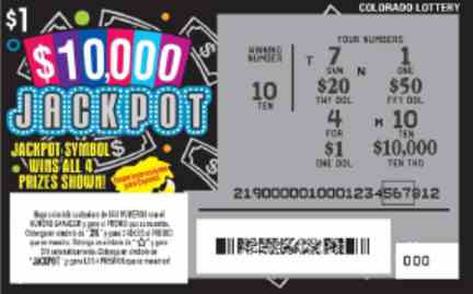 $10,000 Jackpot scratchcard - game number #219 - front-scratched