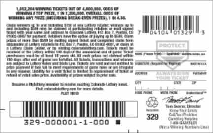 $10,000 Super Bonus scratchcard - game number #2833 - back