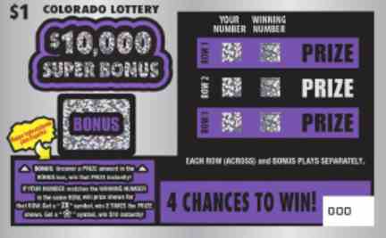 $10,000 Super Bonus scratchcard - game number #2833 - front