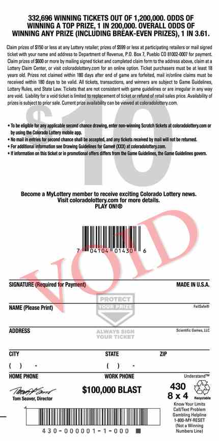 $100,000 Blast scratchcard - game number #2941 - back