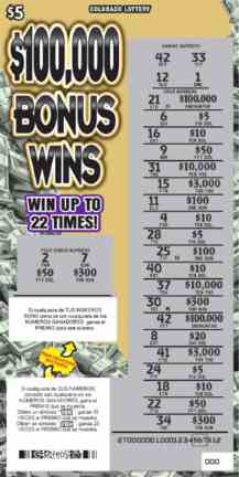 $100,000 Bonus Wins scratchcard - game number #270 - front-scratched