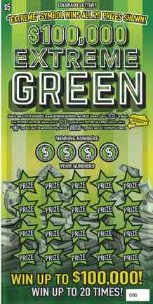 $100,000 Extreme Green scratchcard - game number #315 - front