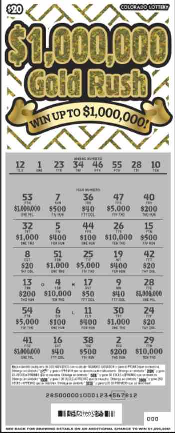 $1,000,000 Gold Rush scratchcard - game number #2780 - front-scratched