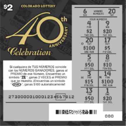 $2 40th Anniversary Celebration scratchcard - game number #273 - front-scratched