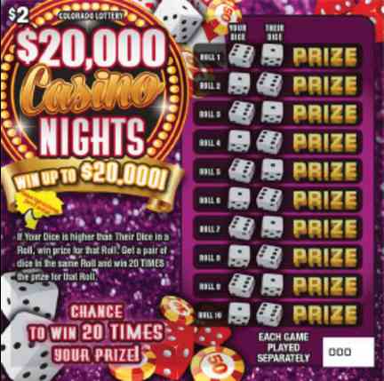 $20,000 Casino Nights scratchcard - game number #190 - front