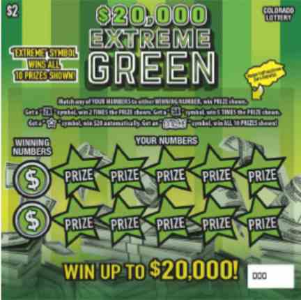 $20,000 Extreme Green scratchcard - game number #313 - front