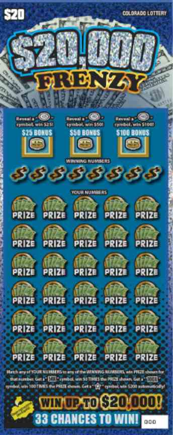 $20,000 Frenzy scratchcard - game number #2853 - front