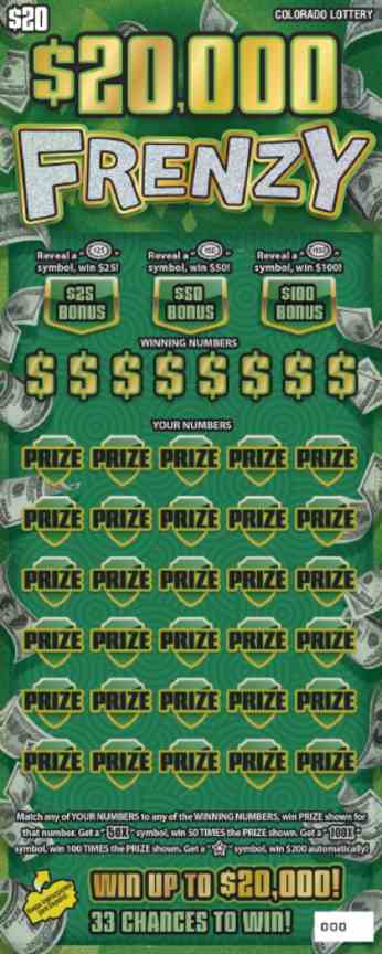 $20,000 Frenzy scratchcard - game number #397 - front