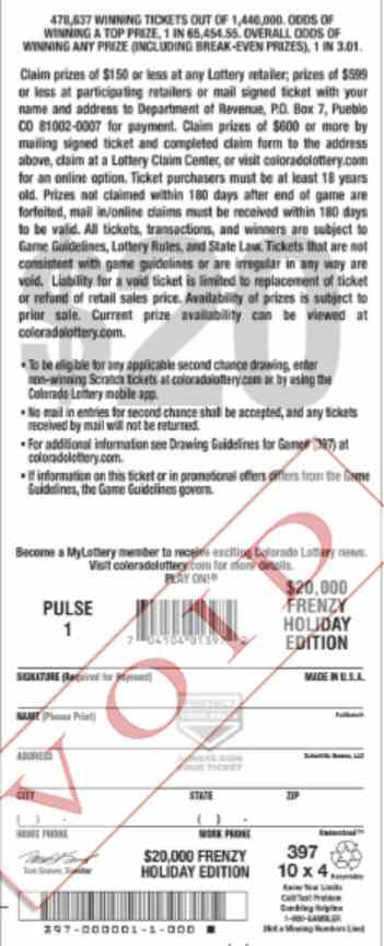 $20,000 Frenzy Holiday Edition scratchcard - game number #2899 - back