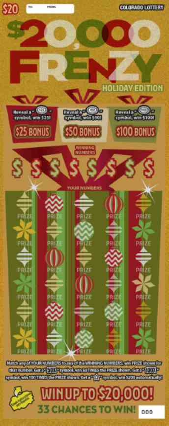 $20,000 Frenzy Holiday Edition scratchcard - game number #397 - front