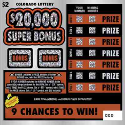 $20,000 Super Bonus scratchcard - game number #2834 - front