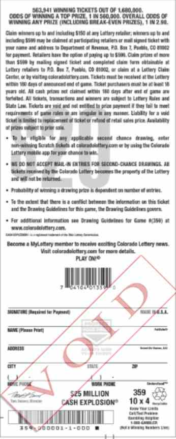 $25 Million Cash Explosion® scratchcard - game number #2858 - back