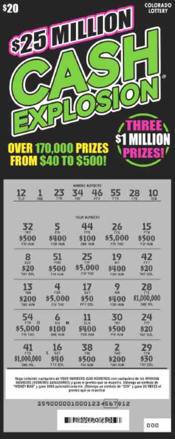 $25 Million Cash Explosion® scratchcard - game number #2858 - front-scratched