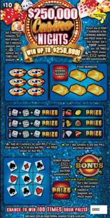 $250,000 Casino Nights scratchcard - game number #192 - front