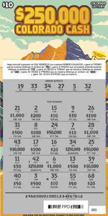 $250,000 Colorado Cash scratchcard - game number #296 - front-scratched