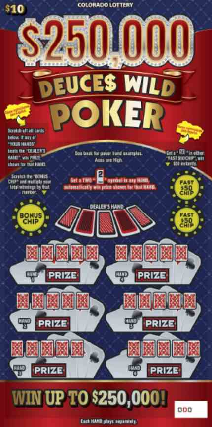 $250,000 Deuce$ Wild Poker scratchcard - game number #386 - front