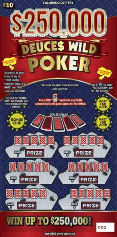 $250,000 Deuce$ Wild Poker scratchcard - game number #386 - front