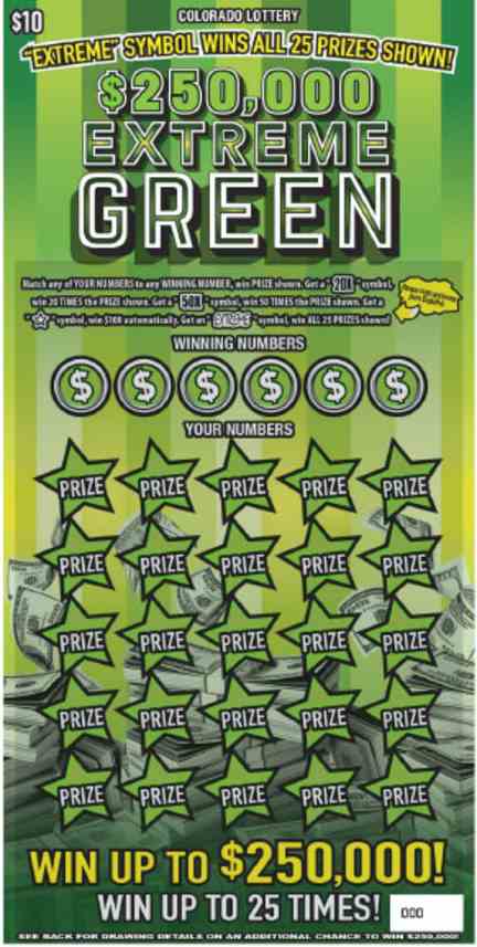 $250,000 Extreme Green scratchcard - game number #2798 - front
