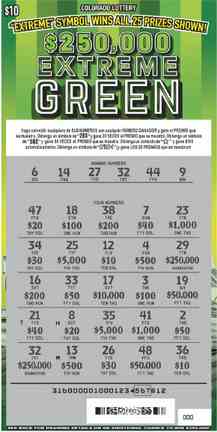 $250,000 Extreme Green scratchcard - game number #316 - front-scratched